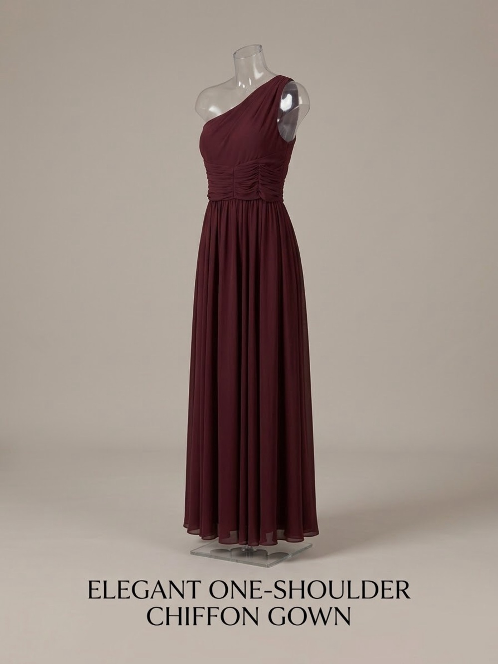 David's Bridal One-Shoulder Chiffon Gown in Burgundy